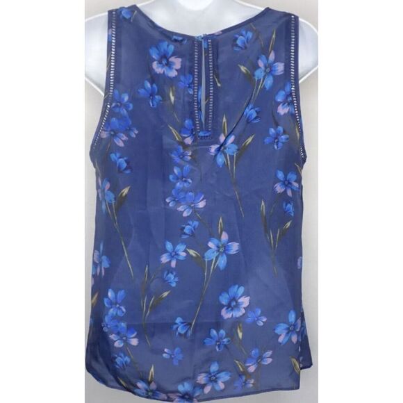 GREYLIN Sleeveless Women Sz L Stitch Fix Silk Blouse Blue Floral Anthropology $8 - Picture 4 of 9